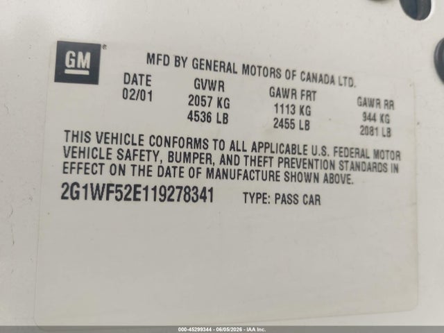 Продажа на аукционе авто 2001 Chevrolet Impala, vin: 2G1WF52E119278341, номер лота: 45299344