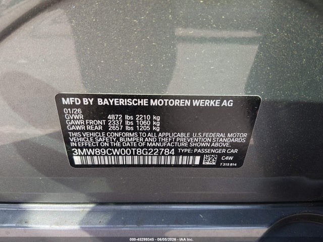 Продажа на аукционе авто 2026 Bmw 330i Xdrive Na, vin: 3MW89CW00T8G22784, номер лота: 45299345