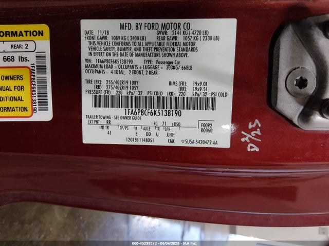 1FA6P8CF6K5138190 Ford Mustang Gt Premium