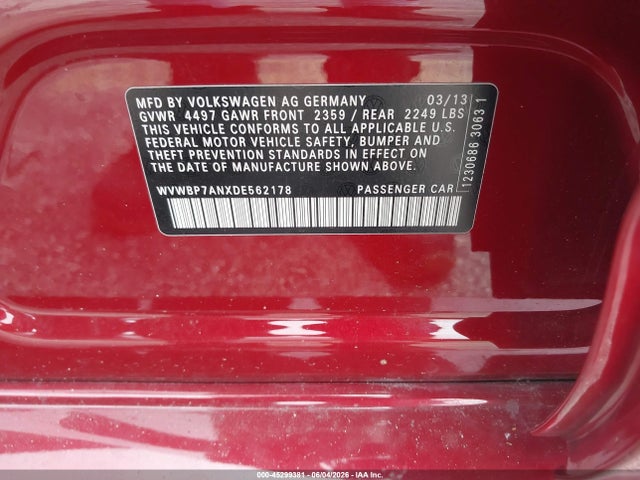 Aukcja sprzedaży 2013 Volkswagen Cc 2.0t Sport, vin: WVWBP7ANXDE562178, numer aukcji: 45299381