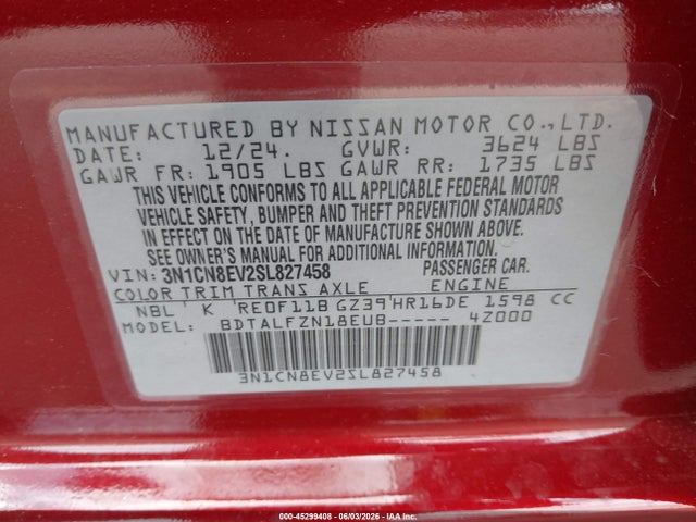 Nissan Versa 1.6 Sv 2025 3N1CN8EV2SL827458 Image 9