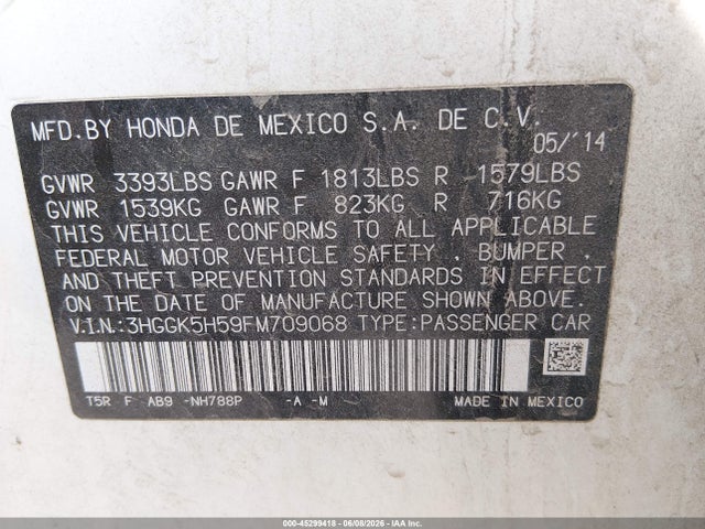 3HGGK5H59FM709068 Honda FIT LX