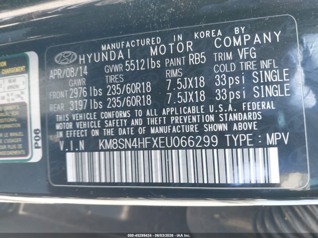 KM8SN4HFXEU066299 Hyundai Santa Fe Gls