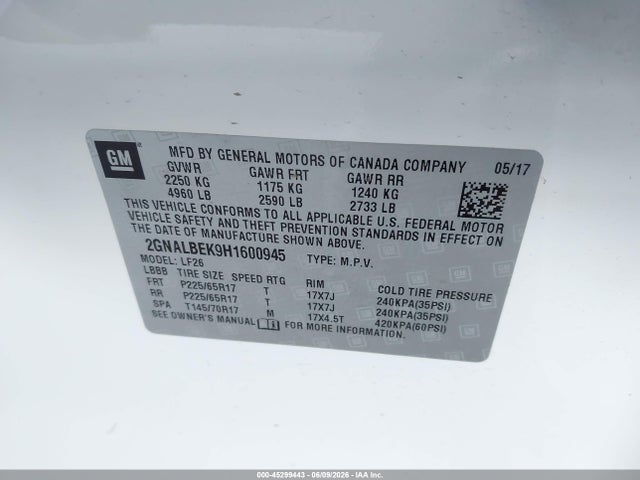 Chevrolet EQUINOX LS 2017 2GNALBEK9H1600945 Image 9