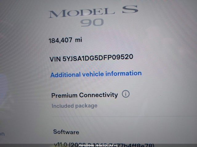 2013 Tesla Model S მანქანა იყიდება აუქციონზე, vin: 5YJSA1DG5DFP09520, აუქციონის ნომერი: 45299446