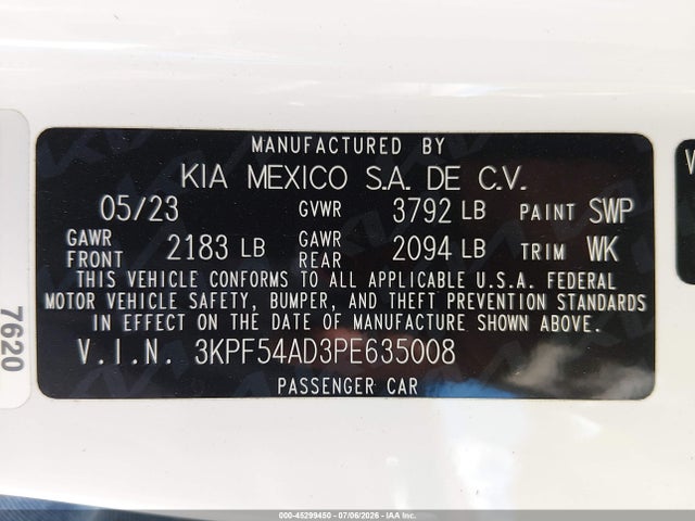 Aukcja sprzedaży 2023 Kia Forte Gt-line, vin: 3KPF54AD3PE635008, numer aukcji: 45299450