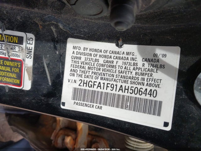 2010 Honda Civic Ex-l მანქანა იყიდება აუქციონზე, vin: 2HGFA1F91AH506440, აუქციონის ნომერი: 45299459