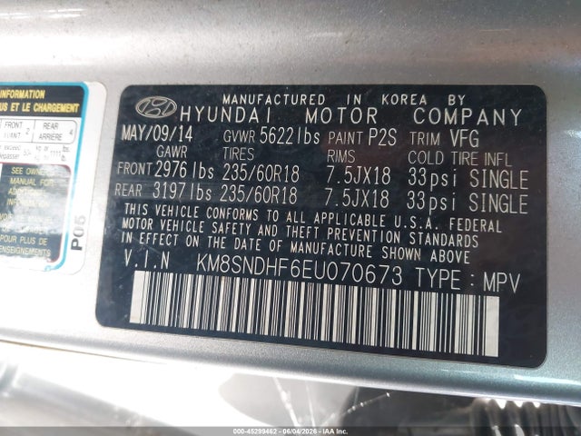 Hyundai Santa Fe Limited 2014 KM8SNDHF6EU070673 Image 9