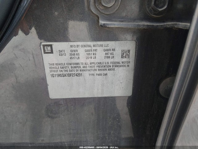 45299465 :رقم المزاد ، 1G11H5SA7DF274291 vin ، 2013 Chevrolet Malibu 1lz مزاد بيع