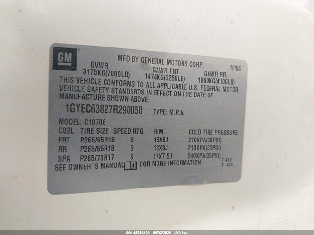 Aukcja sprzedaży 2007 Cadillac Escalade Standard, vin: 1GYEC63827R290050, numer aukcji: 45299496