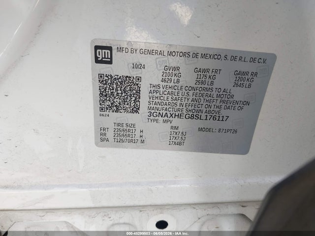 Продажа на аукционе авто 2025 Chevrolet Equinox Fwd Lt, vin: 3GNAXHEG8SL176117, номер лота: 45299503