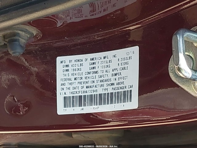 Aukcja sprzedaży 2017 Honda Accord Sport, vin: 1HGCR2F5XHA132949, numer aukcji: 45299533