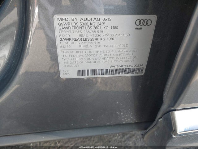 Продаж на аукціоні авто 2013 Audi Q5 2.0t Premium, vin: WA1LFAFP8DA100234, номер лоту: 45299575