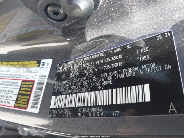 5TDKBRCHXRS638954 Toyota Highlander Hybrid Xle