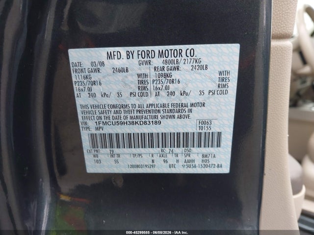 Продаж на аукціоні авто 2008 Ford Escape Hybrid, vin: 1FMCU59H38KD83189, номер лоту: 45299585