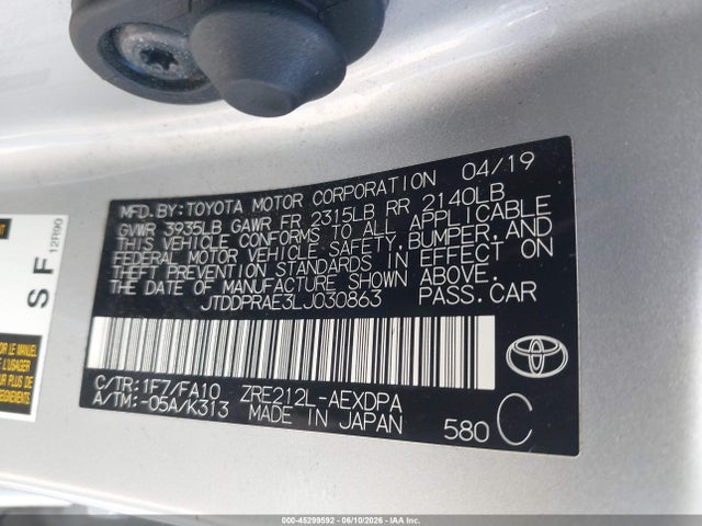 Toyota COROLLA L 2020 JTDDPRAE3LJ030863 Image 9