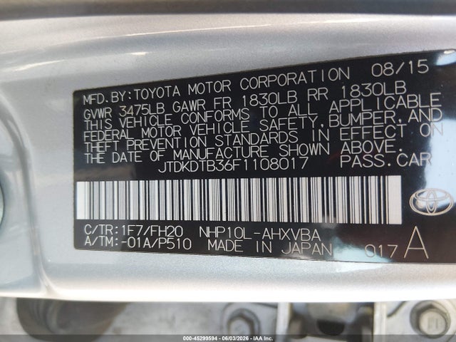 Toyota Prius C One 2015 JTDKDTB36F1108017 Image 9