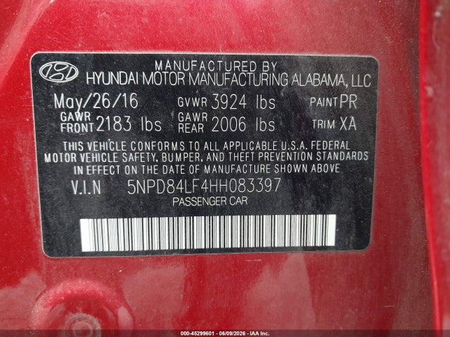 Hyundai Elantra Limited 2017 5NPD84LF4HH083397 Image 9