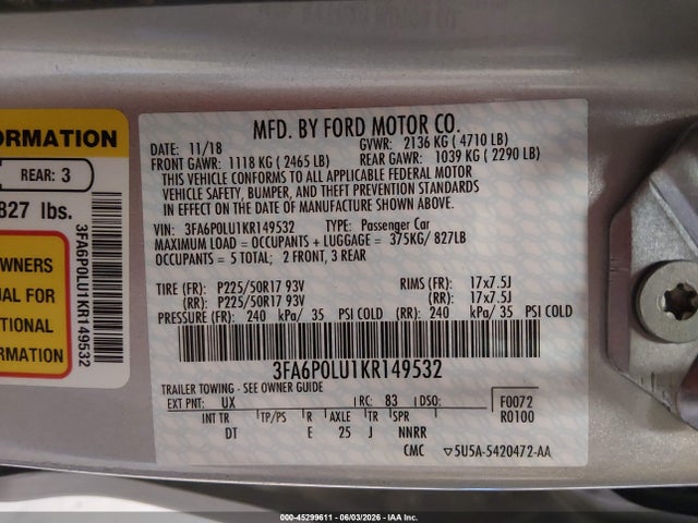 Ford Fusion Hybrid Se 2019 3FA6P0LU1KR149532 Image 9