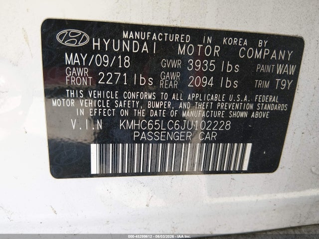 Aukcja sprzedaży 2018 Hyundai Ioniq Hybrid Blue, vin: KMHC65LC6JU102228, numer aukcji: 45299612