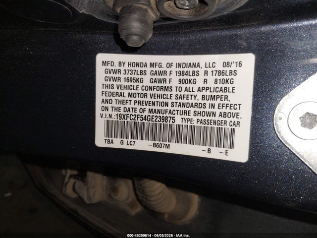 Honda Civic Lx 2016 19XFC2F54GE239875 Image 9