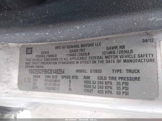 Продаж на аукціоні авто 2012 Chevrolet Colorado 1lt, vin: 1GCESCF95C8148254, номер лоту: 45299637