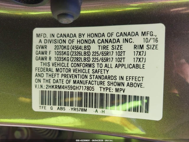 Honda CR-V EX 2016 2HKRM4H59GH717805 Image 9
