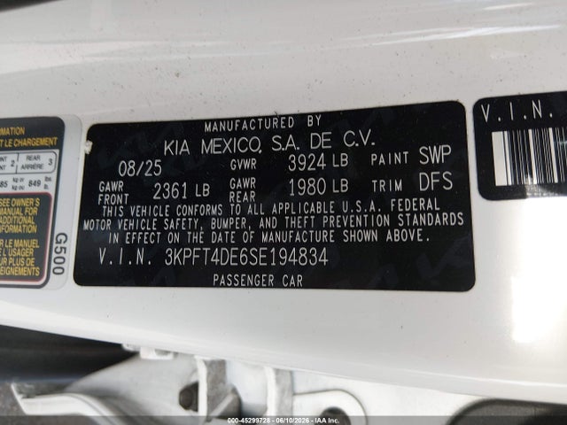 KIA K4 Lxs 2025 3KPFT4DE6SE194834 Image 9