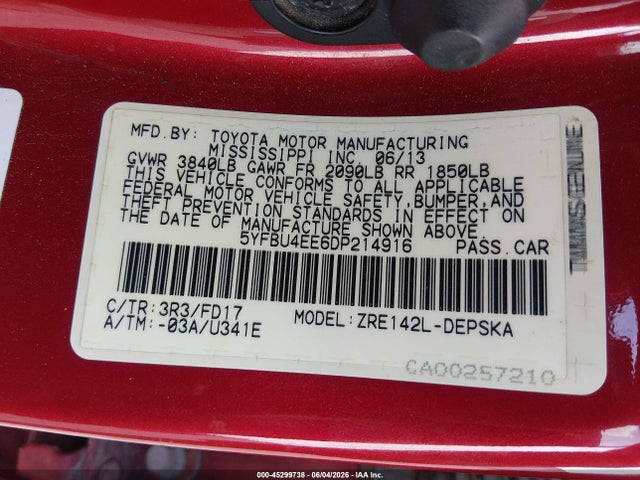 Продажа на аукционе авто 2013 Toyota Corolla S, vin: 5YFBU4EE6DP214916, номер лота: 45299738