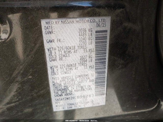Nissan Rogue Sl 2015 5N1AT2MT2FC896283 Image 9