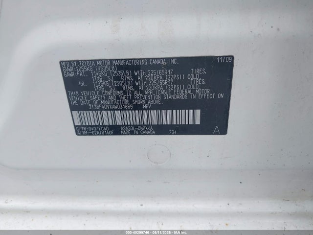 Aukcja sprzedaży 2010 Toyota Rav4, vin: 2T3BF4DVXAW031869, numer aukcji: 45299746