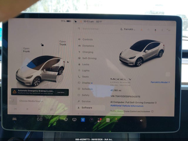 Aukcja sprzedaży 2023 Tesla Model Y Awd/long Range Dual Motor All-wheel Drive, vin: 7SAYGDEE8PA043975, numer aukcji: 45299773