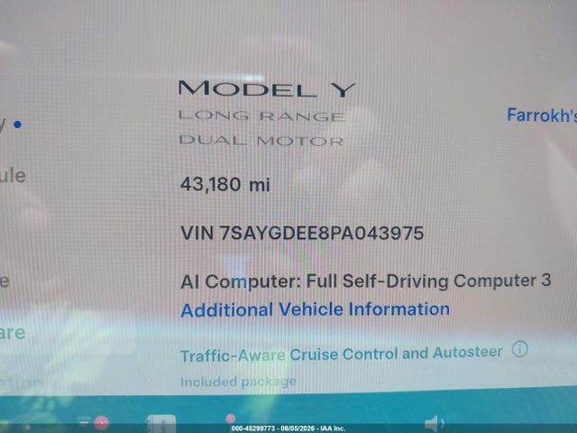 Aukcja sprzedaży 2023 Tesla Model Y Awd/long Range Dual Motor All-wheel Drive, vin: 7SAYGDEE8PA043975, numer aukcji: 45299773