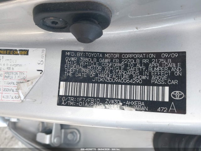45299775 :رقم المزاد ، JTDKN3DU9A0064290 vin ، 2010 Toyota Prius Iii مزاد بيع