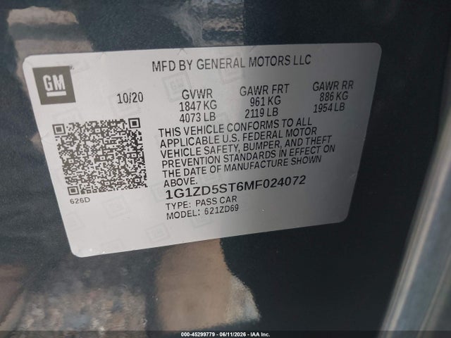1G1ZD5ST6MF024072 Chevrolet Malibu Fwd Lt