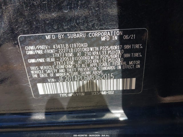 Subaru Crosstrek Premium 2021 JF2GTAPC6M8362015 Image 9