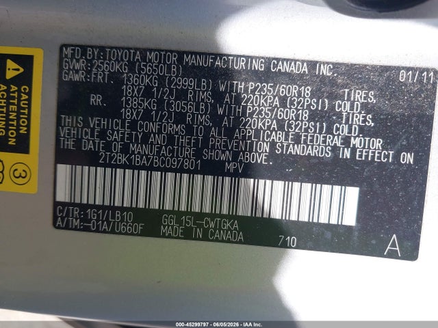 45299797 :رقم المزاد ، 2T2BK1BA7BC097801 vin ، 2011 Lexus Rx 350 مزاد بيع