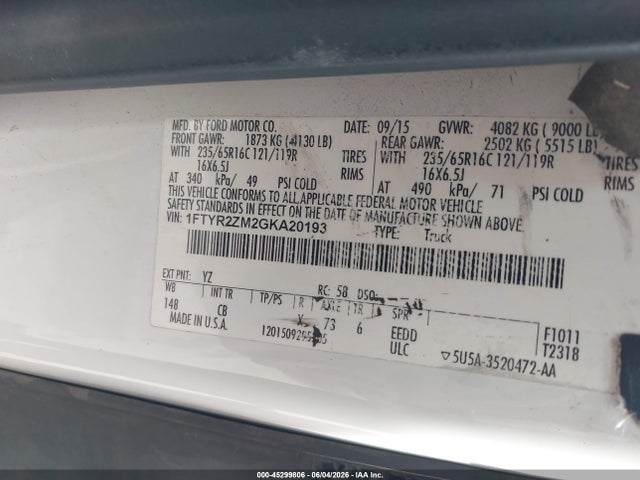 Aukcja sprzedaży 2016 Ford Transit-250, vin: 1FTYR2ZM2GKA20193, numer aukcji: 45299806