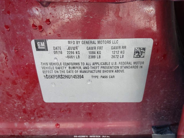 Auction sale of the 2017 Cadillac Ct6 Premium Luxury, vin: 1G6KF5RS2HU145394, lot number: 45299816