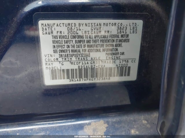 3N1AB7APXGY323848 Nissan SENTRA S