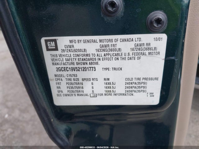 Aukcja sprzedaży 2002 Chevrolet Silverado 1500 Ls, vin: 2GCEC19V521201773, numer aukcji: 45299833