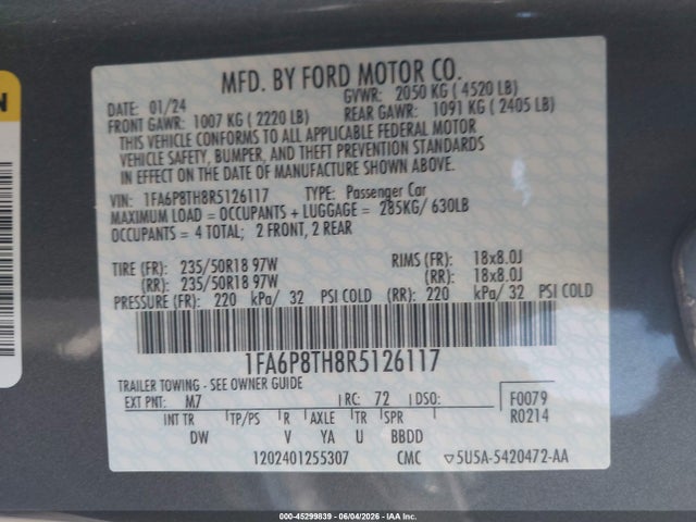 Ford Mustang Ecoboost Fastback 2024 1FA6P8TH8R5126117 Image 9