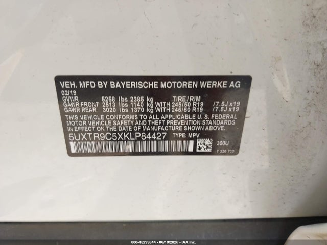 Aukcja sprzedaży 2019 Bmw X3 Xdrive30i, vin: 5UXTR9C5XKLP84427, numer aukcji: 45299844