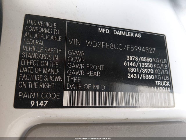 Mercedes-Benz Sprinter 2500 High Roof 2015 WD3PE8CC7F5994527 Image 9