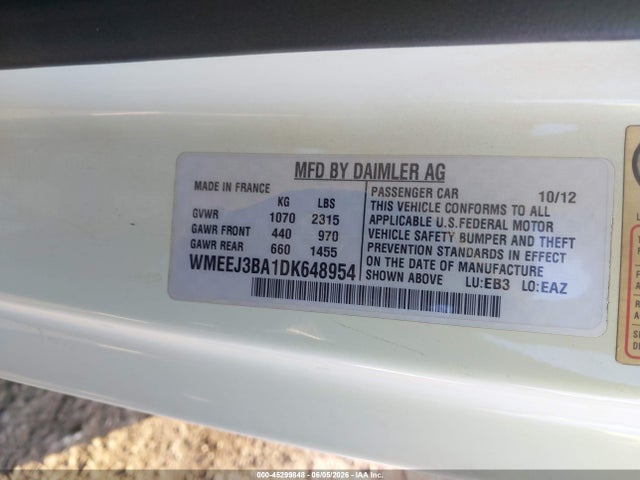 Продаж на аукціоні авто 2013 Smart Fortwo Pure, vin: WMEEJ3BA1DK648954, номер лоту: 45299848