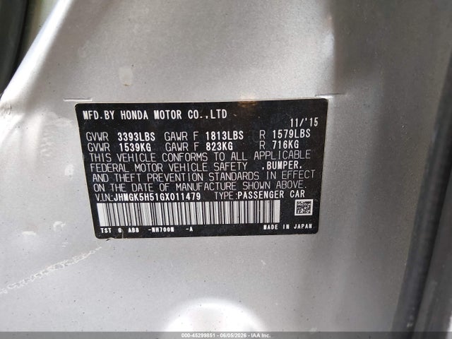 JHMGK5H51GX011479 Honda FIT LX