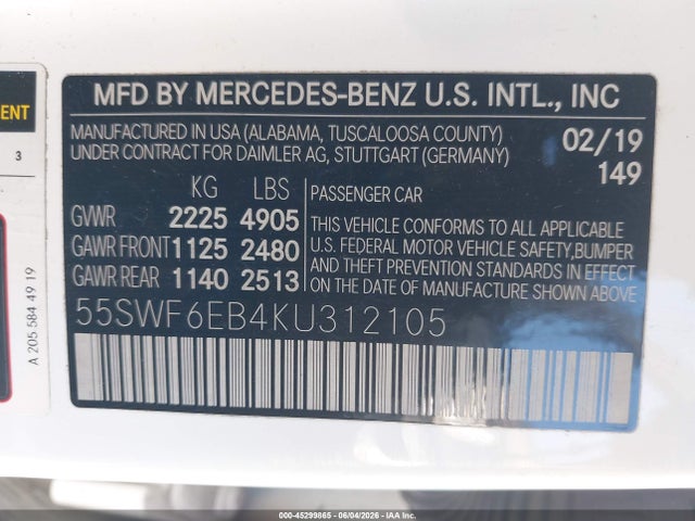 55SWF6EB4KU312105 Mercedes-Benz Amg C 43 4matic
