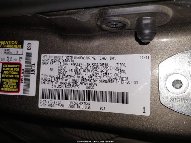 45299866 :رقم المزاد ، 5TFUM5F16CX029677 vin ، 2012 Toyota Tundra Grade 4.6l V8 مزاد بيع