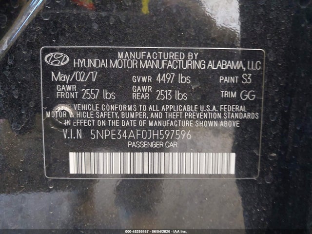 Hyundai Sonata Limited 2018 5NPE34AF0JH597596 Image 9