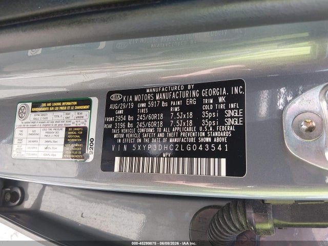 Aukcja sprzedaży 2020 Kia Telluride Ex, vin: 5XYP3DHC2LG043541, numer aukcji: 45299875